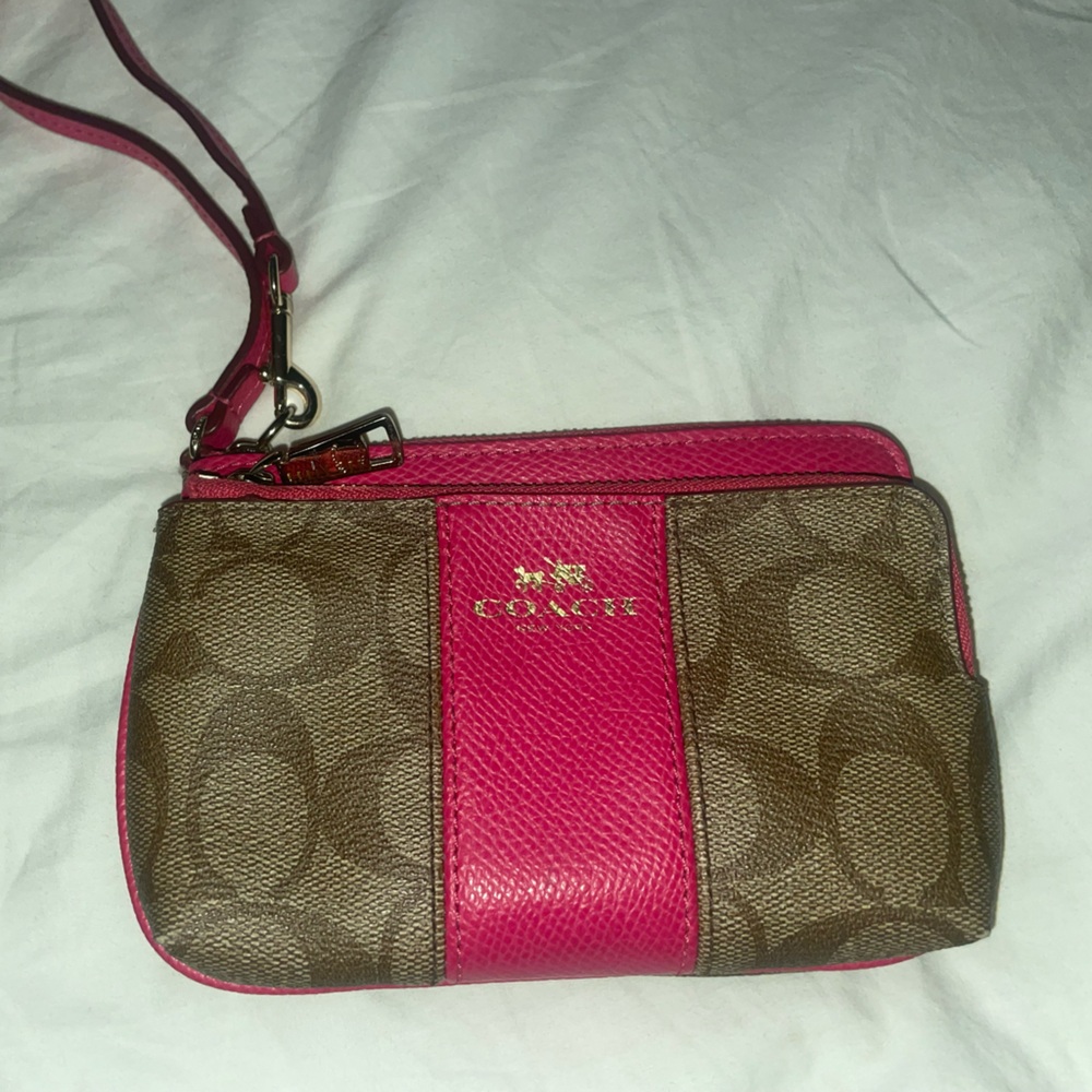 Coach Signature Pink and Brown Clutch